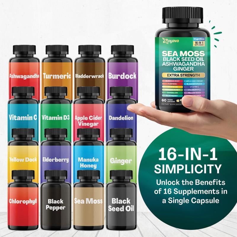 Zoyava Sea Moss Supplement - All-In-One Multivitamin with Black Seed Oil, Ashwagandha & 15+ Extra Strength Ingredients - 60 Capsules - MADE in USA