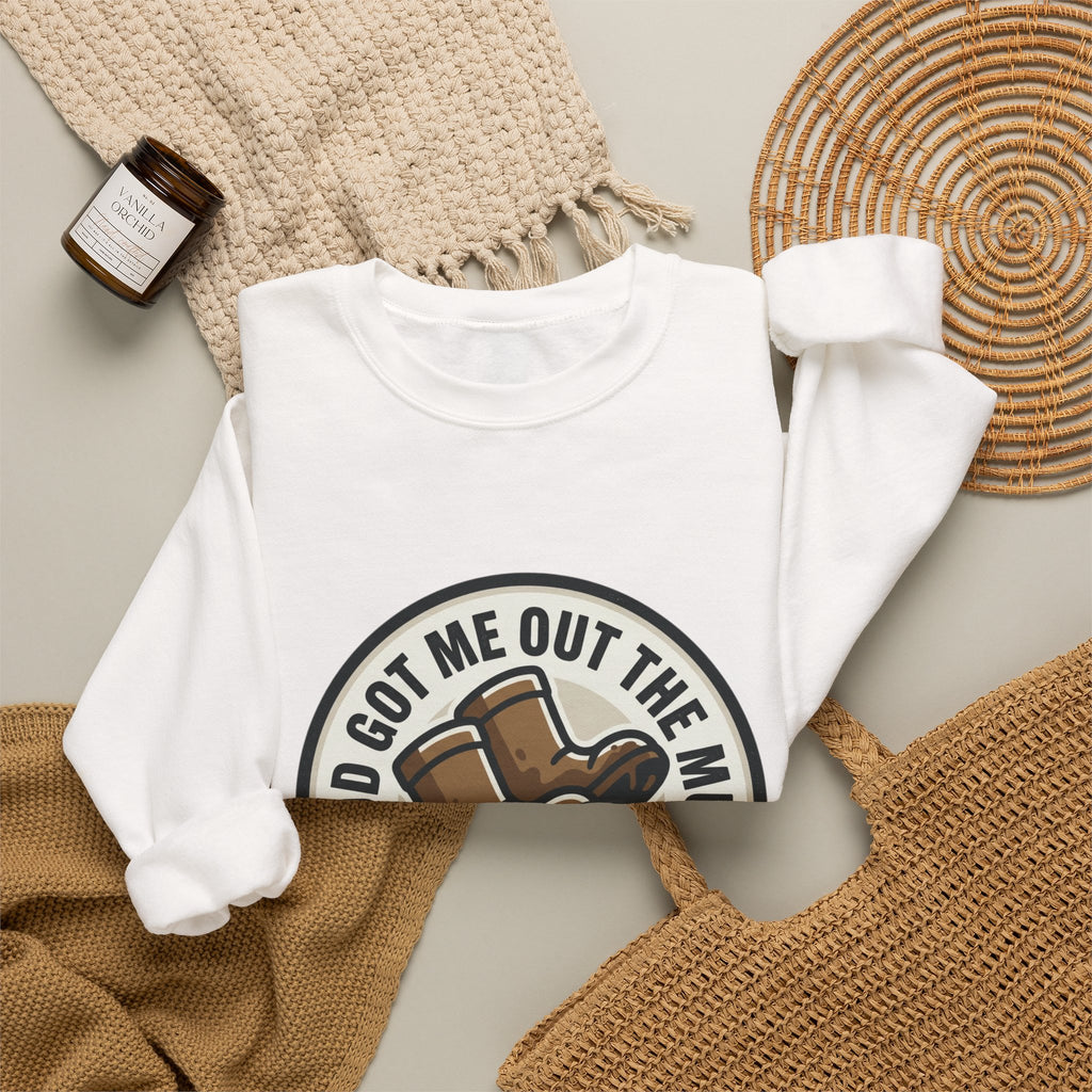 Christian Crewneck Sweatshirt — "God Got Me Out the Mud" Psalm 40:2