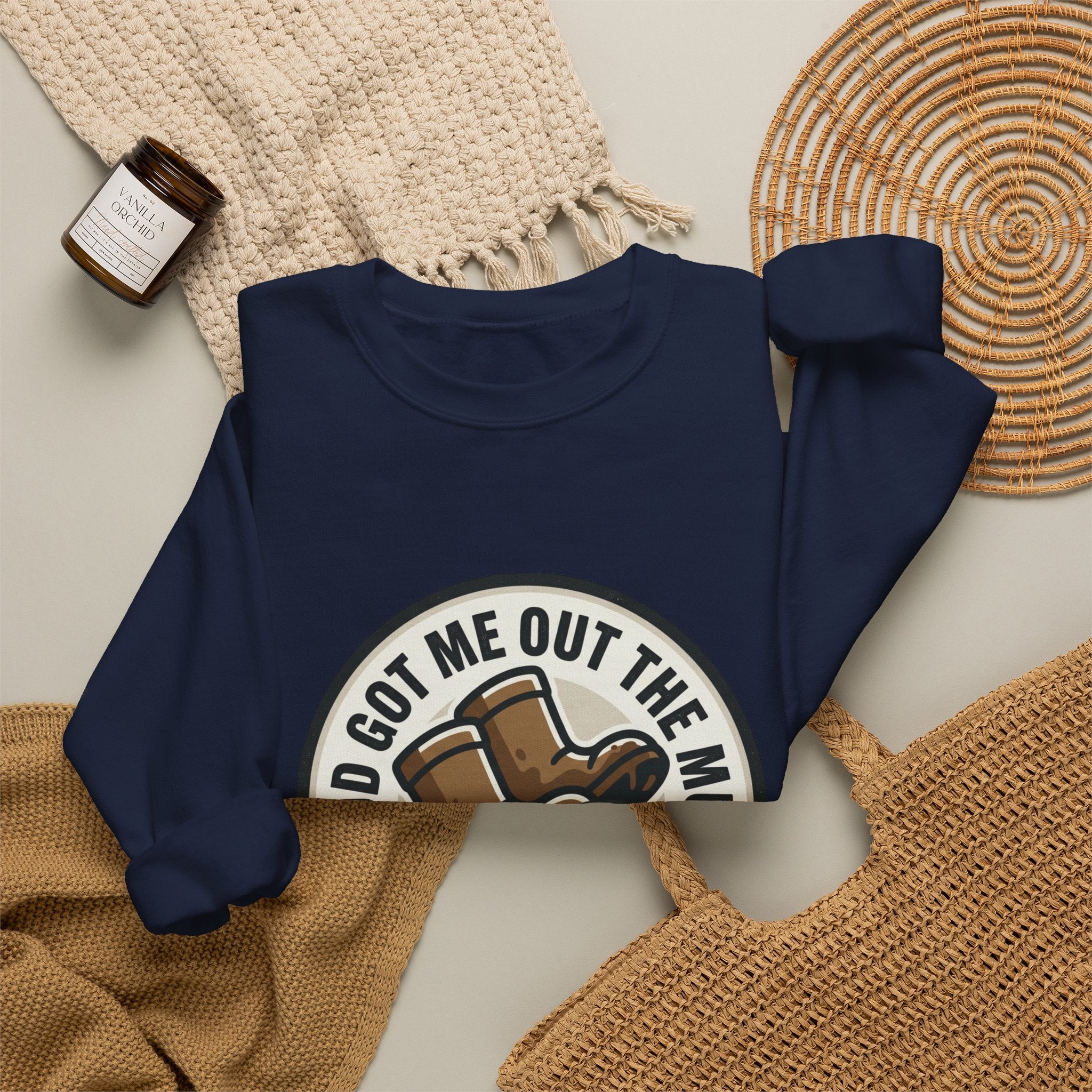 Christian Crewneck Sweatshirt — "God Got Me Out the Mud" Psalm 40:2