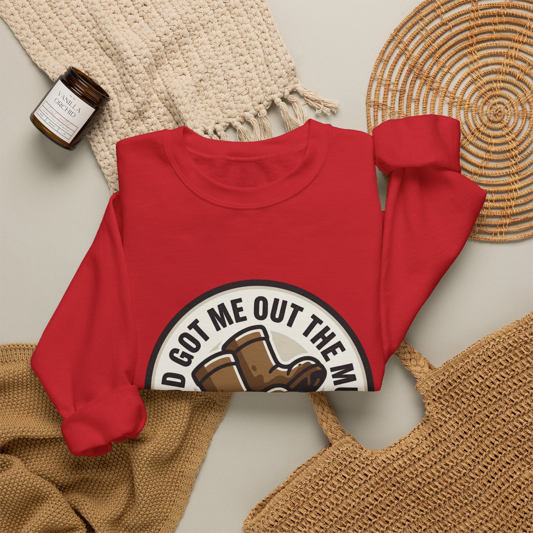 Christian Crewneck Sweatshirt — "God Got Me Out the Mud" Psalm 40:2