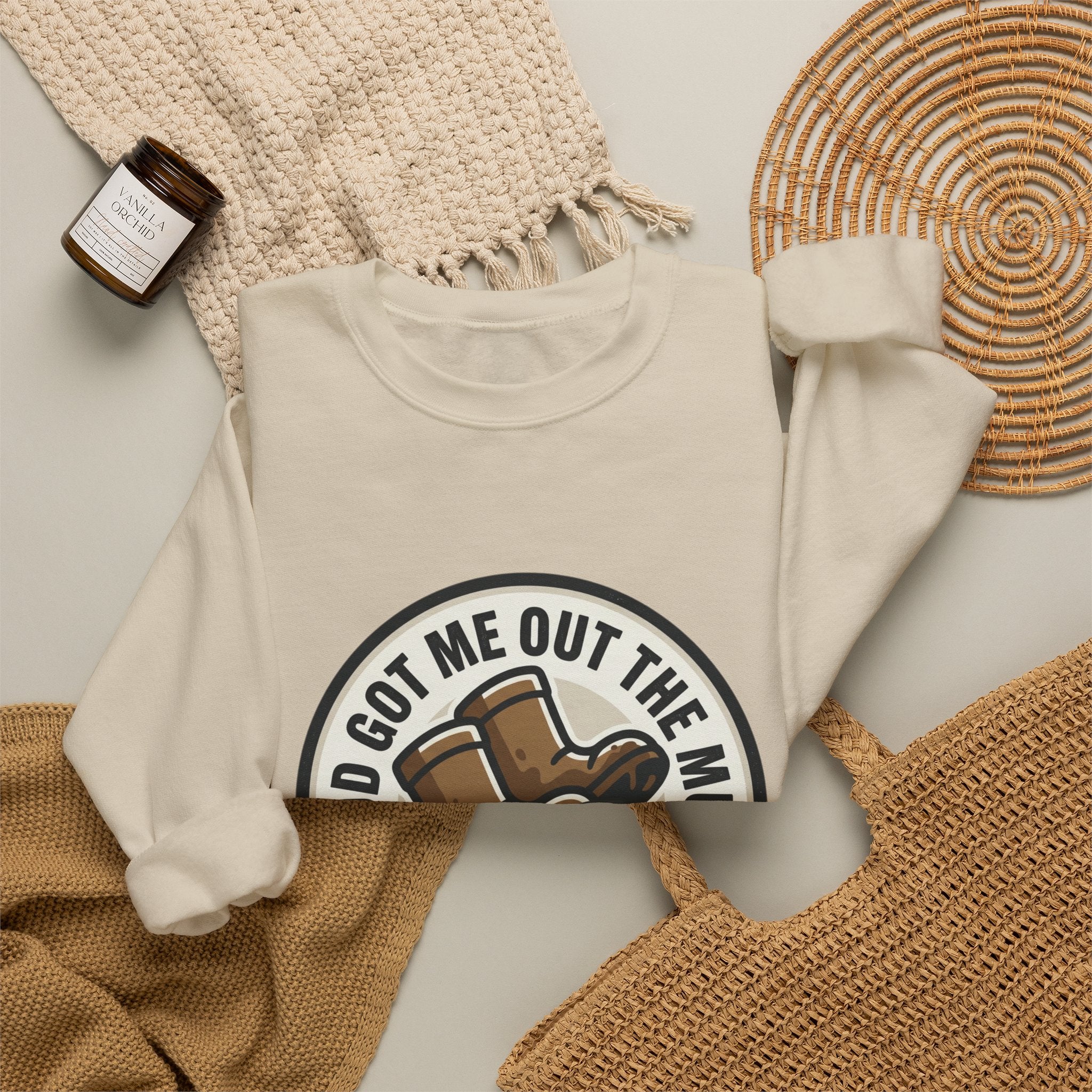 Christian Crewneck Sweatshirt — "God Got Me Out the Mud" Psalm 40:2