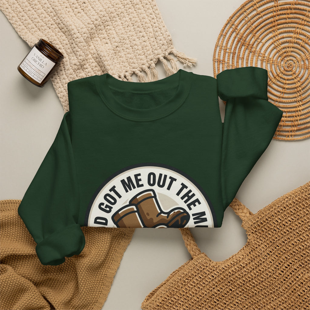 Christian Crewneck Sweatshirt — "God Got Me Out the Mud" Psalm 40:2