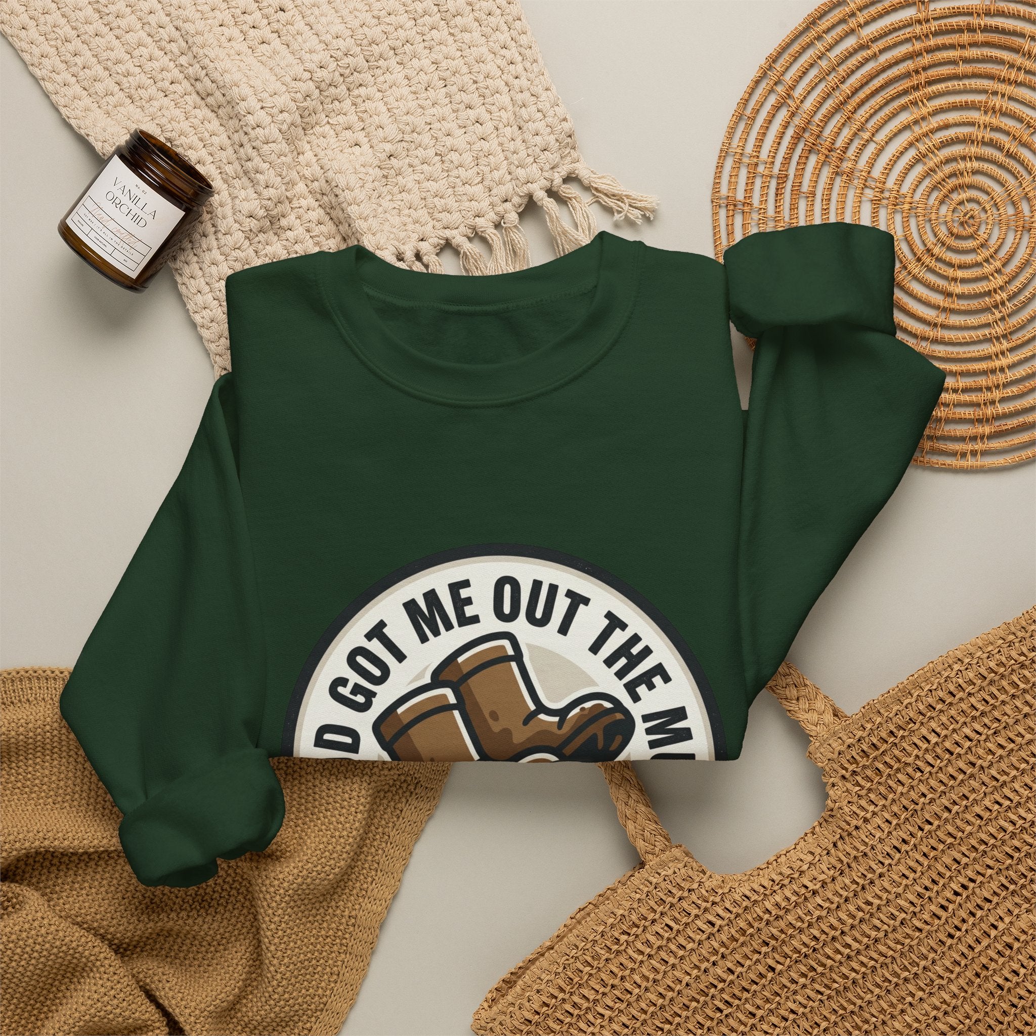 Christian Crewneck Sweatshirt — "God Got Me Out the Mud" Psalm 40:2